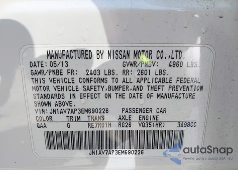 2014 Infiniti Q50 Hybrid Sport from USA, damaged, VIN JN1AV7AP3EM690226